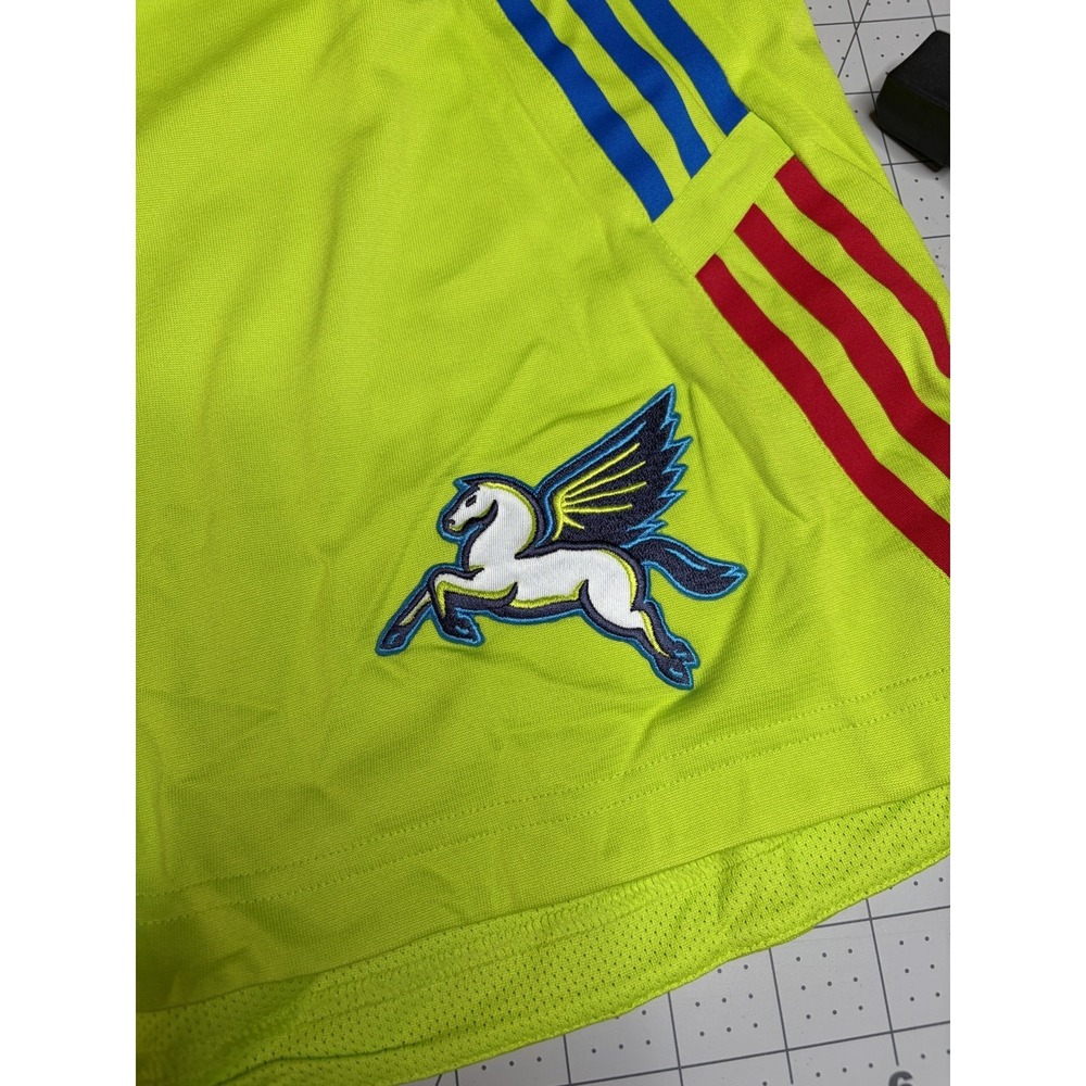 adidas Neon Yellow Athletic Shorts with Blue and Red Accents - Picture 2 of 8